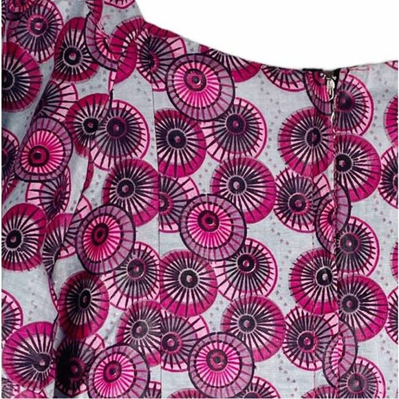 Handmade Top Geometric Circle Print Ruched Bodice Cropped Lined Puffed Sleeves M - Picture 6 of 8